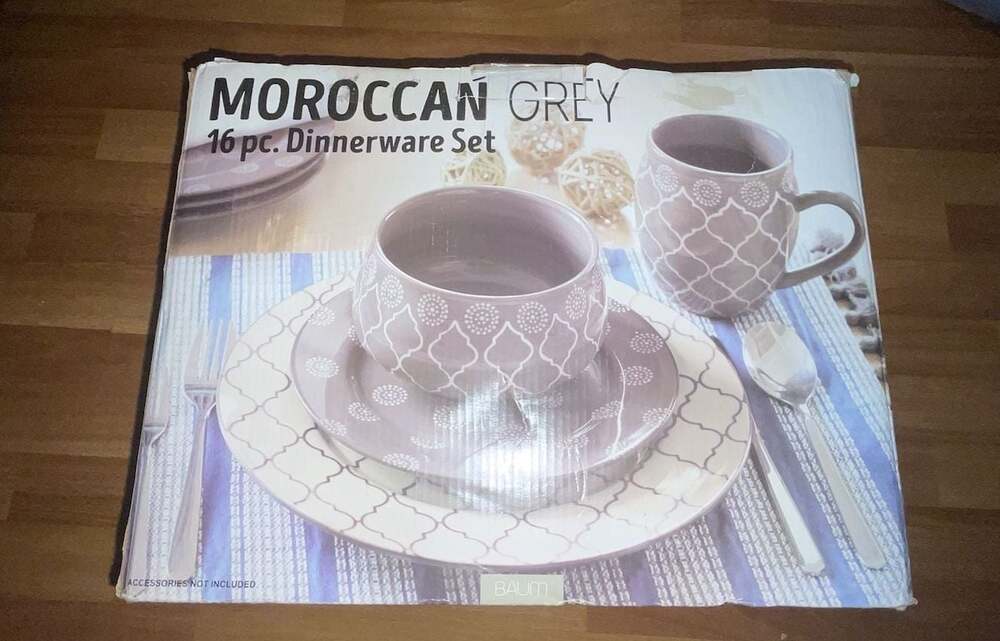 Baum Moroccan Grey 16 Pc. Stoneware Dinnerware Set